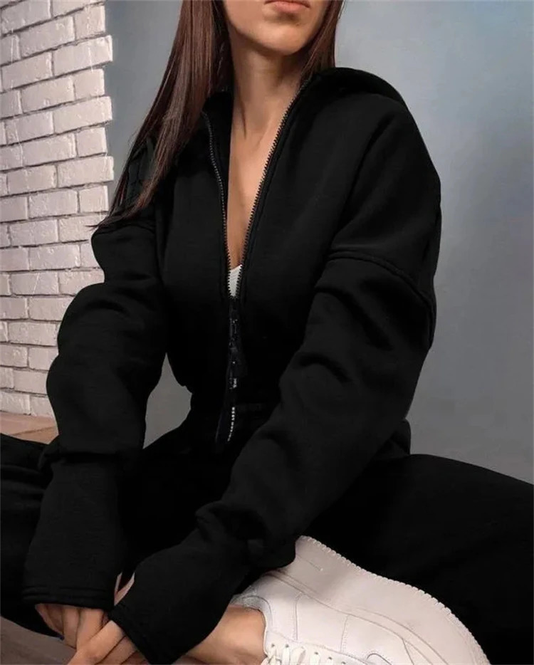 ladies fall and winter onepiece sweatpants suit Zipup hooded Jumpsuits tracksuit Sportswear 251029