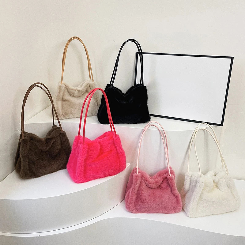 Female Autumn Winter Plush Handbag Versatile Solid Color Chain Crossbody Shopping Bag Women Chain Messenger Bags 251029