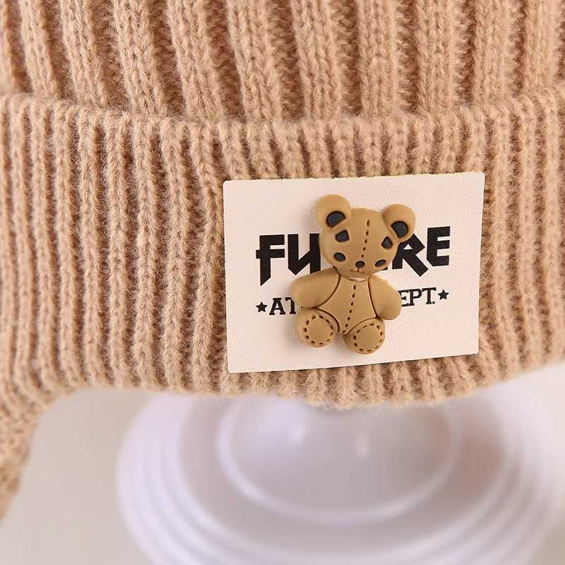 Cute Winter Knitted Baby Cap Cartoon Bear Toddler Boys Girls Warm Beanie Bonnet Hat Windproof Kids Crochet Ear Protection Caps251028