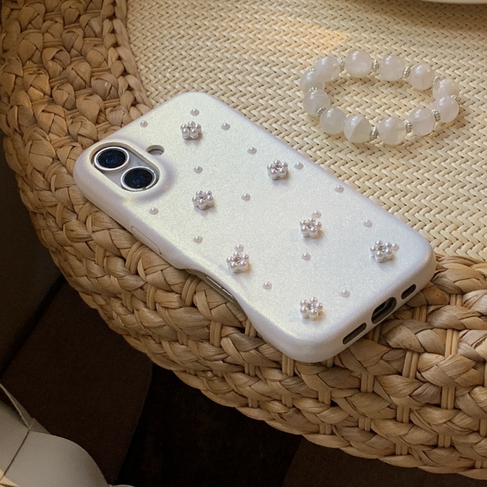 Pearl Heart Bowknot Phone Case Compatible with iPhone 17/16/15 Pro Simple Solid Color 14/13 Cartoon