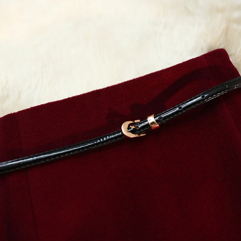 Seoulish 2024 Autumn Winter Wrapped Woolen Midi Skirts for Women Fashion High Waist Solid Color Office Lady Straight Skirts 251028
