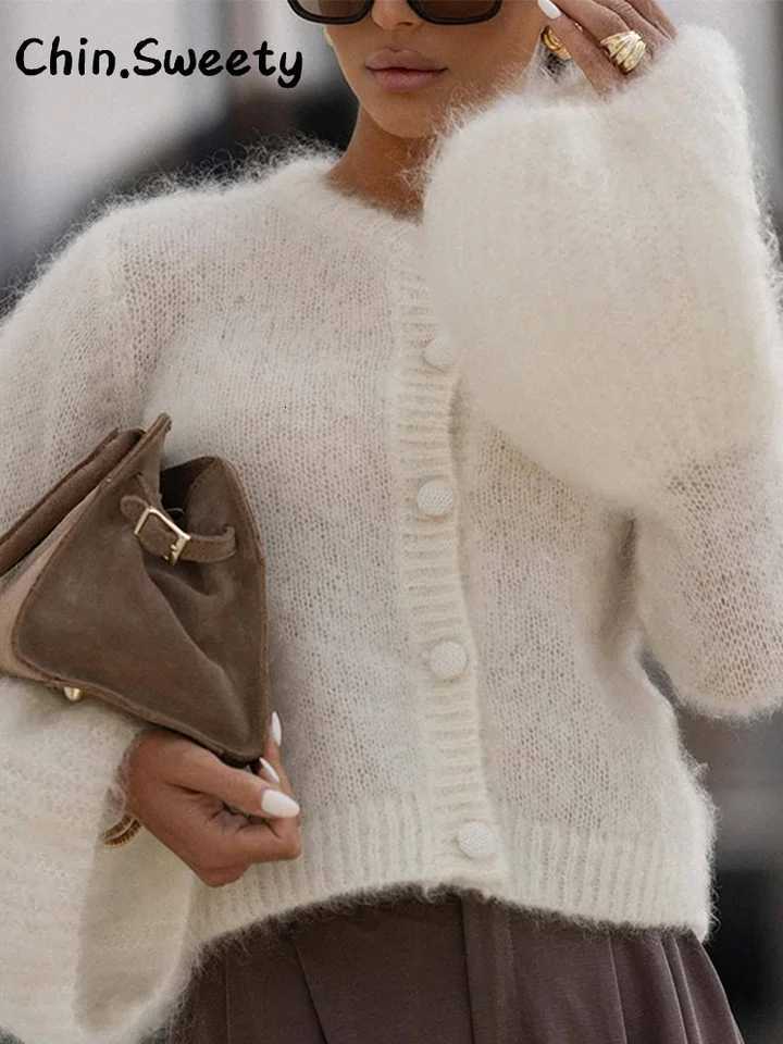 Chic Knitted Flare Sleeve Sweaters Women Loose Solid Oneck Single Breasted Sweater 2025 Autumn Winter Lady Allmatch KnitwearsT251028