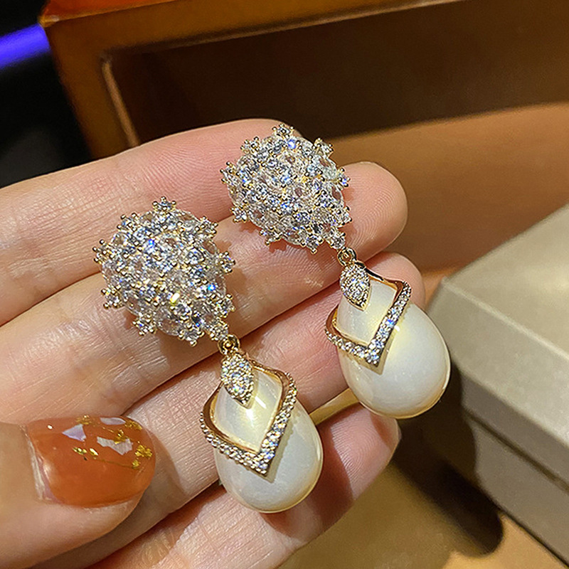 Choucong Sparkling Handmade Dangle Earrings Luxury Jewelry 925 Sterling Silver Fill White 5A Cubic Zircon CZ Diamond Gemstones Lab Pearl Women Drop Ea