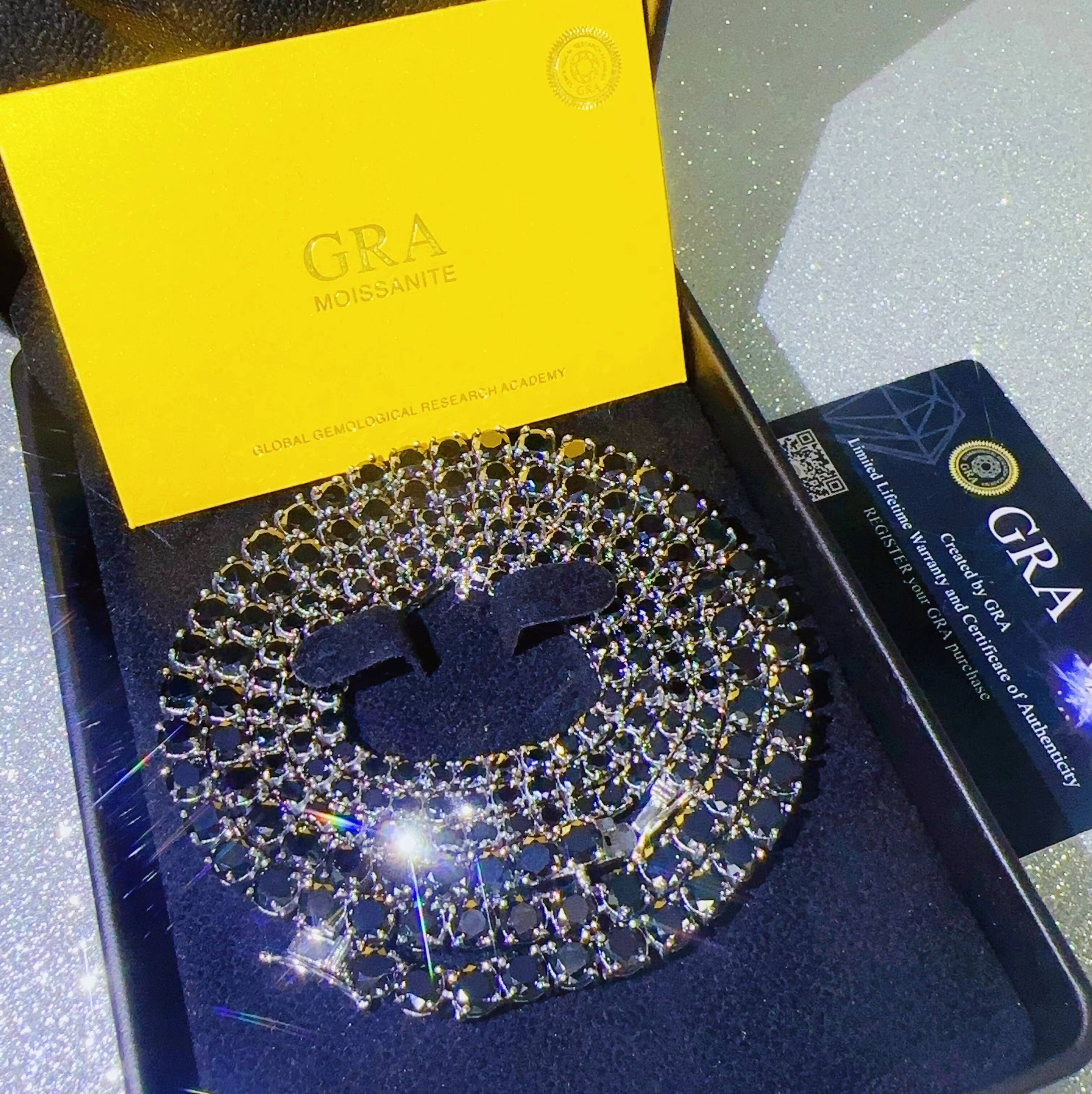 Custom Moissanite Jewellery Black Diamond Silver 925 Necklace VVS Diamond Chain Hip Hop Iced Out Jewelry Fashion Tennis Chain