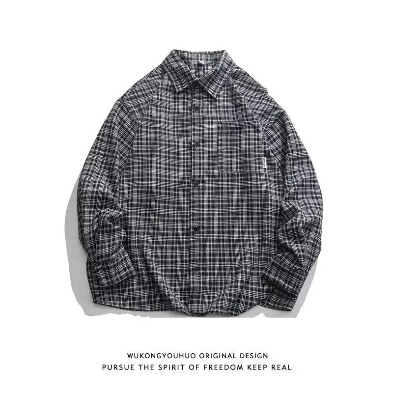Hong Kong Style Plaid Long Sleeve Casual Shirt for Men Spring Fashionable Dapper Student Outerwear Loose Fit 251029