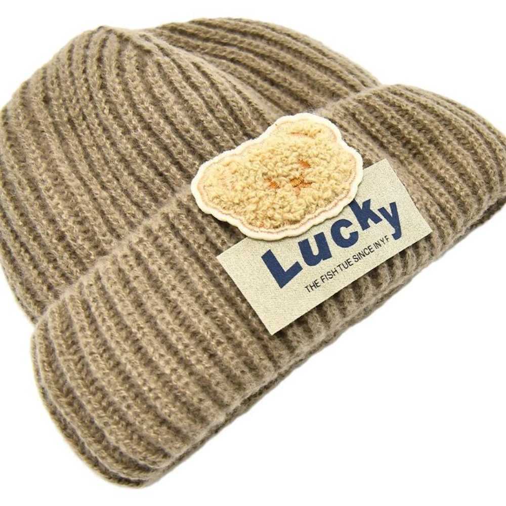 Baby Cartoon Hat Kids Lucky Bear Knitted Hat Soft Thick Solid Color Winter Hat Student Winter Hat with Earmuffs Childrens Gifts251028