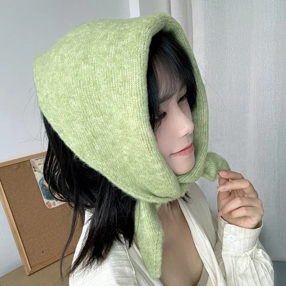 Windproof Neck Warmer Wool Knitted Scarf Collar Coldproof Triangular Neckerchief Solid Warm Collar Women Scarves Winter 251029