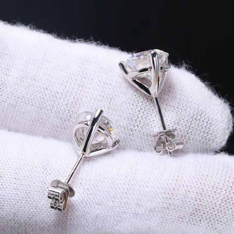 Fast Delivery Fine Jewelry 2 Carats Moissanite round Cut 14K Solid White Gold Earrings Trendy Three Prongs Design for Weddings