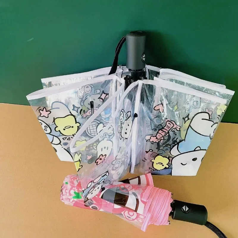 Sanrio Sanrio Manual Folding Umbrella Hello Kitty Cinnamoroll Kuromi Melody Cartoon Ins Thickened Transparent Umbrella Gifts L251029