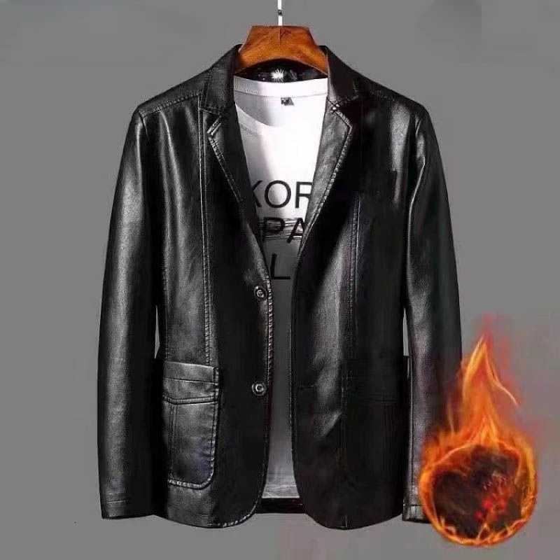 Haining Mens Genuine Leather Jackets Autumn Winter New Middleaged Business Casual Suit Jackets Collar Fleece Thickened LeatherT251029