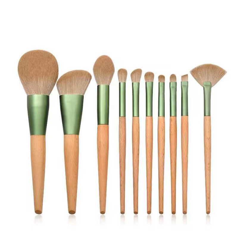 10-Piece Green Vine Makeup Brush Set: Blush, Powder, Eyeshadow Brushes & Customizable Beauty Tools