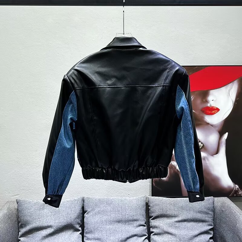 2025 New Men's Leather Jacket With Turn-down Collar And Zipper Autumn And Winter Fashion Trendy Versatile Designer Jacket Stylish Patchwork Motor