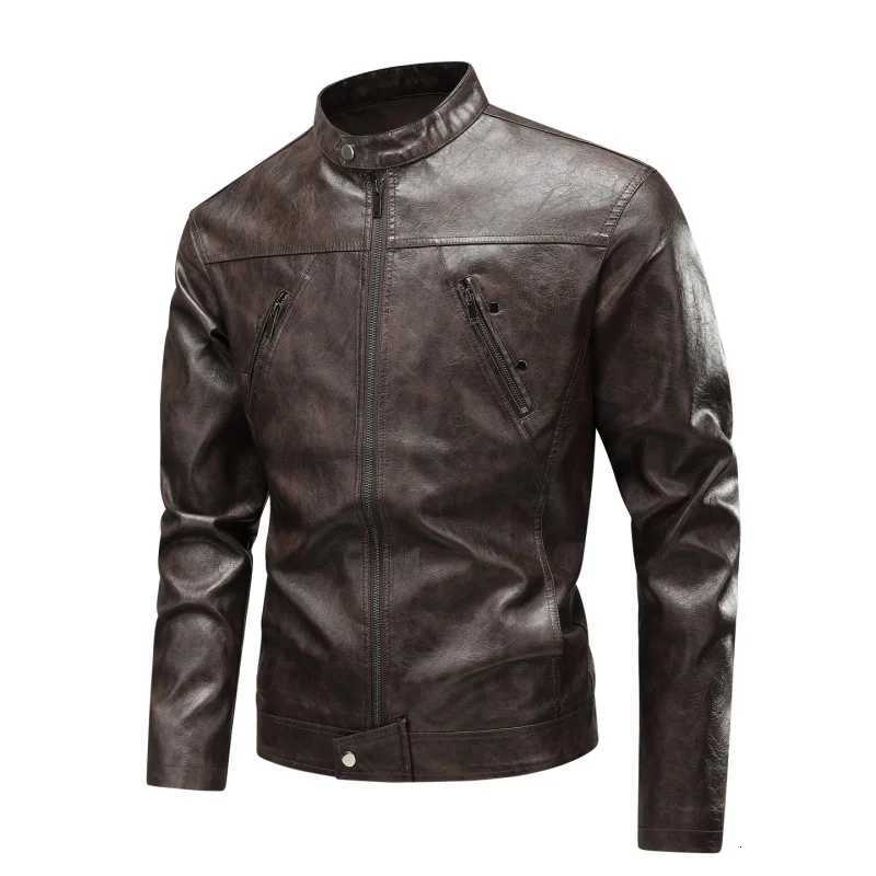 American retro lapel leather jacket a trendy autumn and winter brand in solid colors is versatile and suitable for teenagersT251029