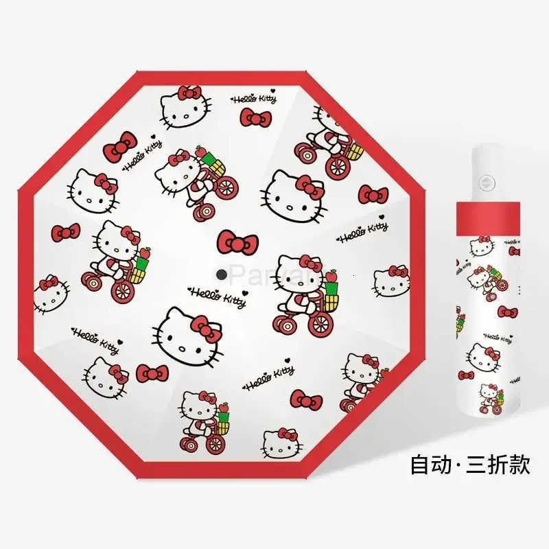 Sanrio Sanrio Kawaii Hello Kitty Fully Automatic Umbrella Anime Cartoon Cute Fashion Exquisite Durable Rain Shine Sunshade Sun Umbrella L251029