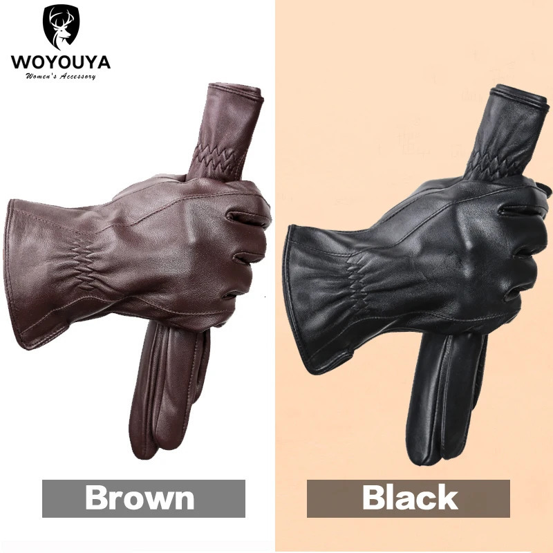 mens sheepskin gloves winter warm plus velvet short thin driving color leather highend Winter for men 8025Y 251013
