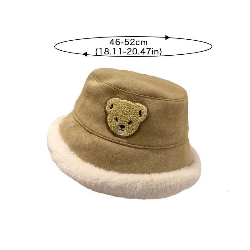 Winter Suede Toddler Kids Bucket Hat Cartoon Bear Thicken Plush Fisherman Hats For Baby Outdoor Girls Boys Warm Basin Cap251028