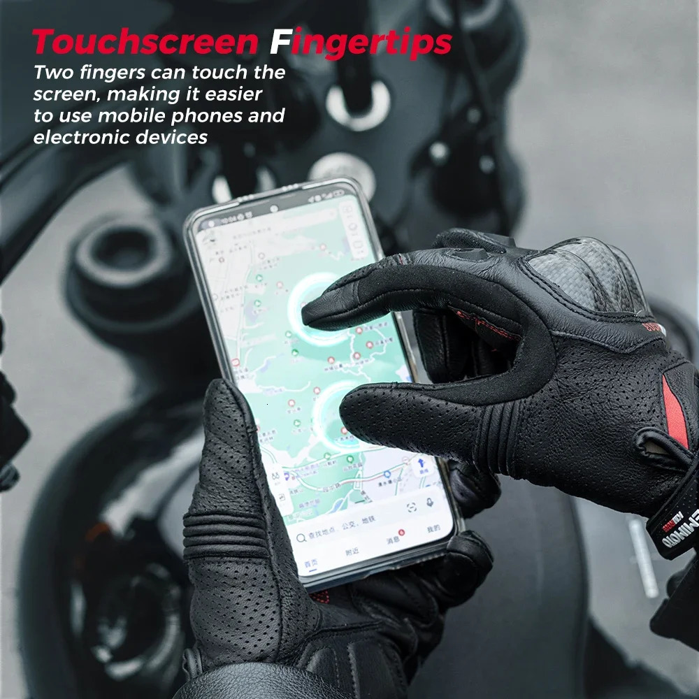 KEMITOUR Leather Motorcycle Gloves CE Mens Retro Moto Touch Screen Carbon Protective Motorbike Breathable For Summer 251013