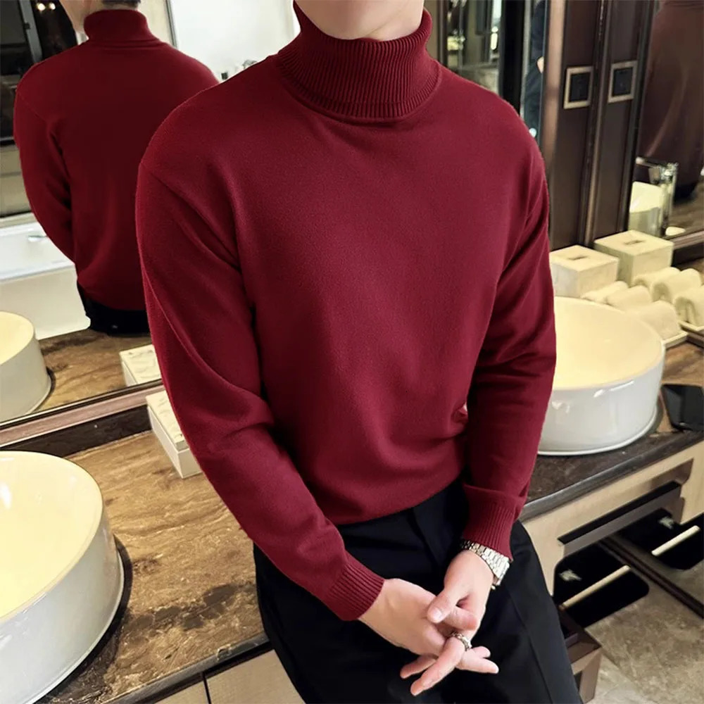 Korean Fashion Autumn Winter Sweaters Men Pullovers Fleece Turtleneck Knitted Sweatshirt Warm Bottoming Shirts 251029