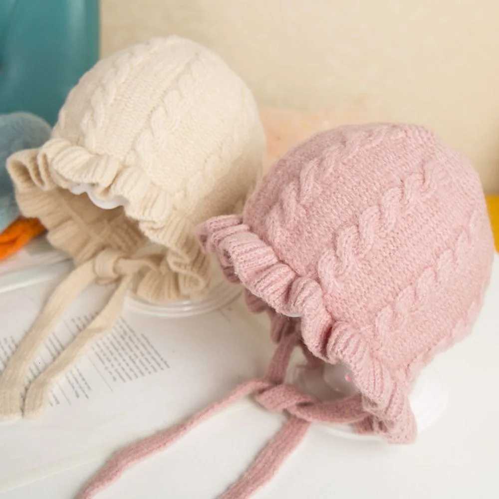 Cute Autumn and Winter Infant Hat Adjustable Warm Knitted Hat Lace Edge Ear Protection Baby Hooded Hat 02Years251028