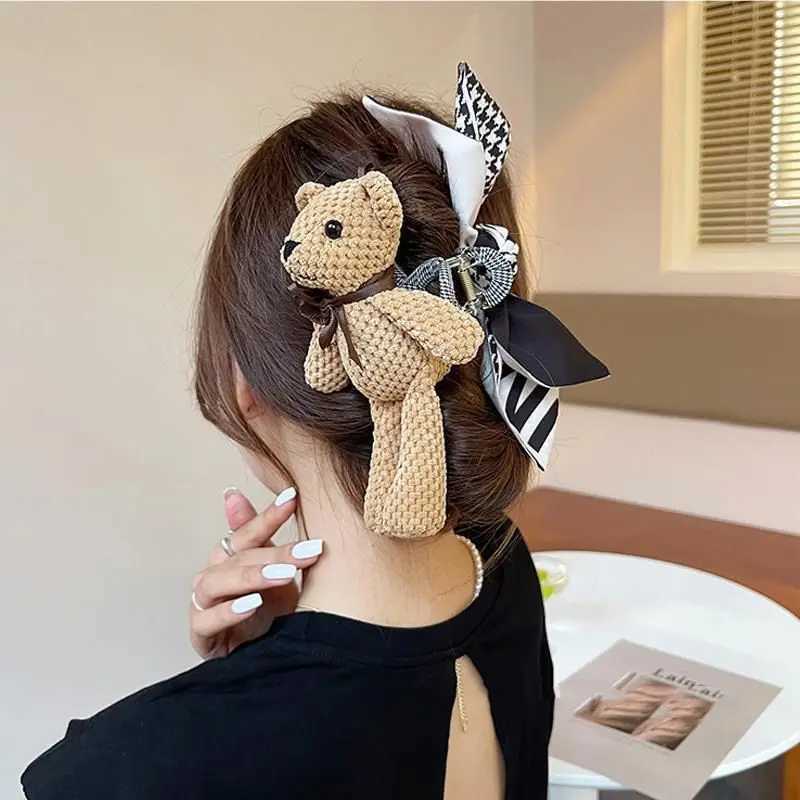 1pc Korean Cute Bear Hairpin Female AutumnWinter Back of Head Sweet Grip Shark Clip Large Bow Clip HeadpieceW251028
