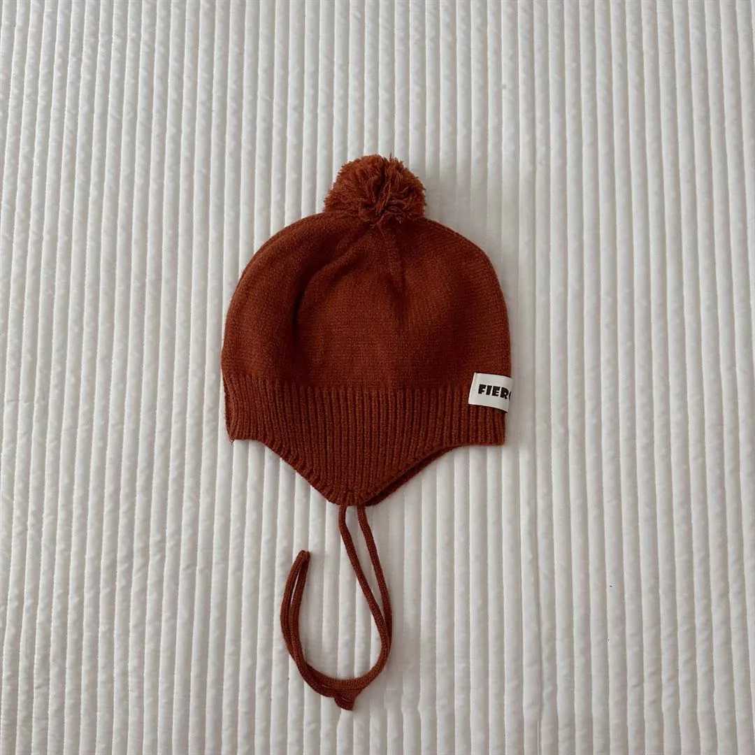 Cute Pom Kids Knit Hat 2023 Autumn Kids Beanie Ear Protection Cap For Girls Boys Fashion Striped Soft Baby Bonnet Cap251028