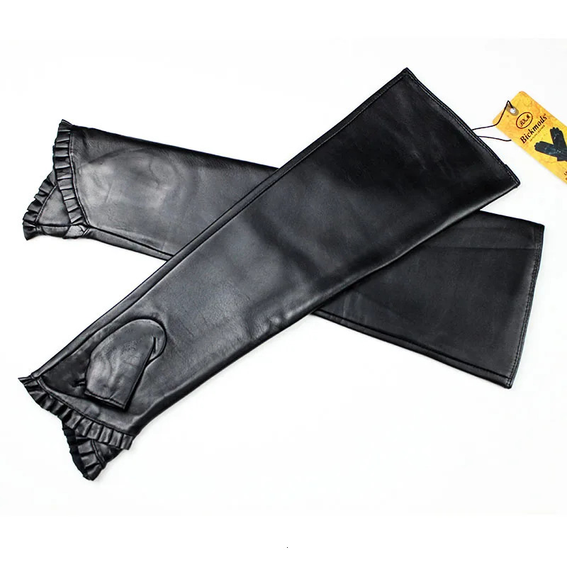 Long Sheepskin Fingerless Leather Gloves Womens Fashion Thick Velvet Lining Autumn and Winter Warm Half Finger Sleeves 251013