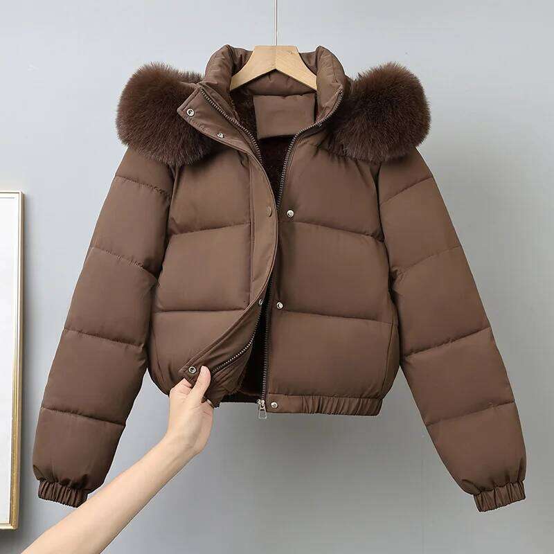 Winter Short Parkas Women's Cotton-padded Clothes Add Veet Thicken Outerwear Fur Collar Removable Hooded Coats Warm Down Cotton Jackets