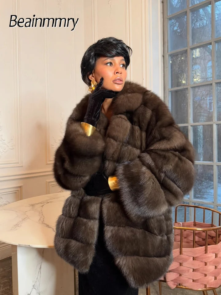 Solid Patchwork Faux Fur Coat Women Full Sleeve Lapel Loose Long Staple Plush Jacket Lady Winter Fashion Street Outwear 251028