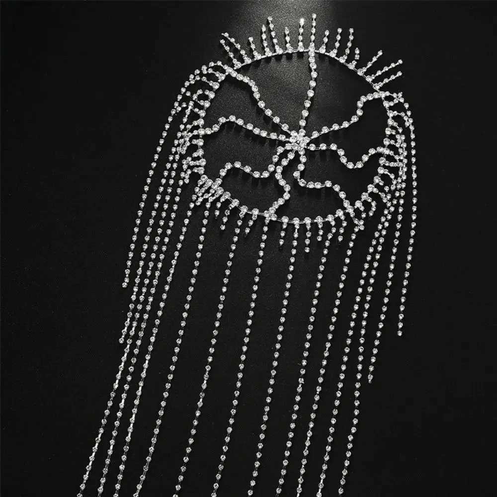 Charming Crystal Tassel Headpiece Chain Hat Stage Performance Jewelry Long Multilayer Rhinestone Hair Chain Tiara NightclubW251029