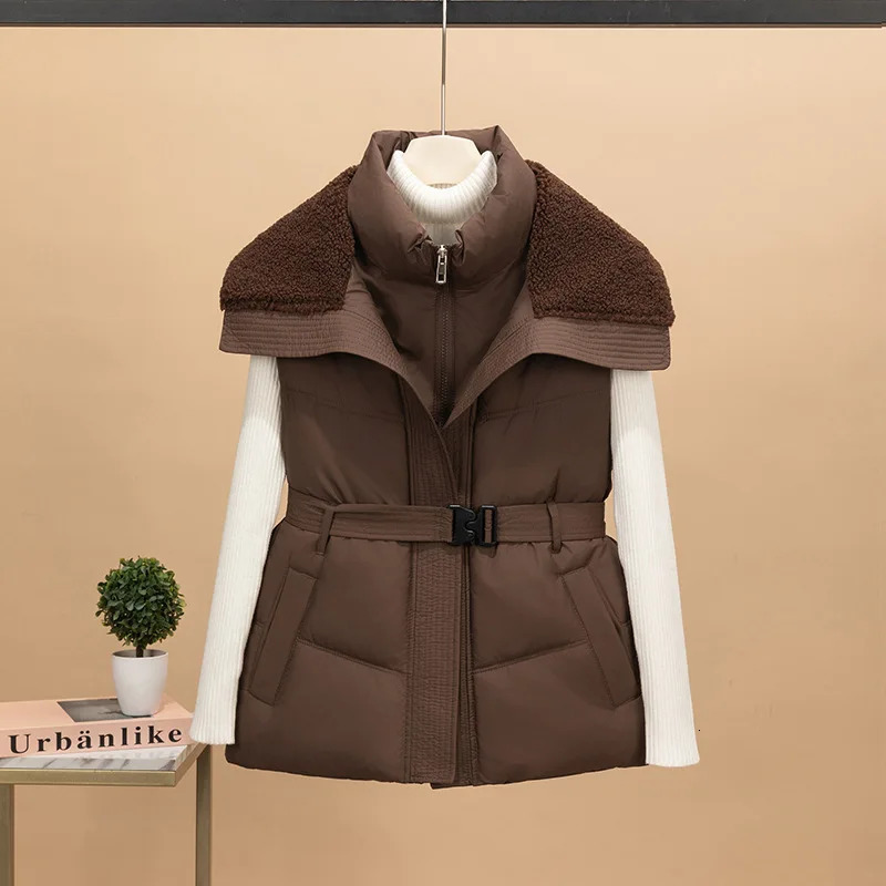 Womens Spliced Lamb Wool Vest Jacket Loose Down Cotton Padded Fuzzy Fleece Oversized Sleeveless Sherpa 251027