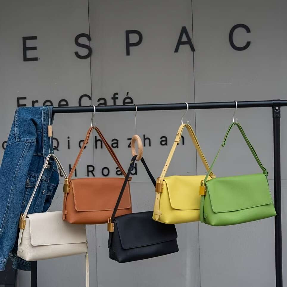 2025 New Genuine Women Bag With Lock Closure Shoulder Strap, Layered Cowhide Polyester Lining Oil Edging, 5 Colors Deep