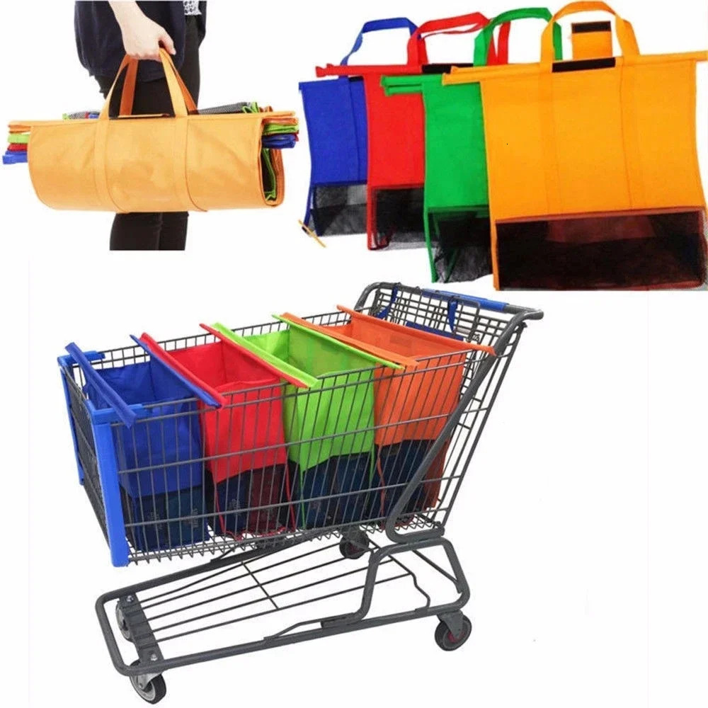 4Pcsset Foldable Cart Trolley Supermarket Shopping Storage Bags Reusable EcoFriendly Grocery Shop Handbag Nonwovens Tote Bag 251029
