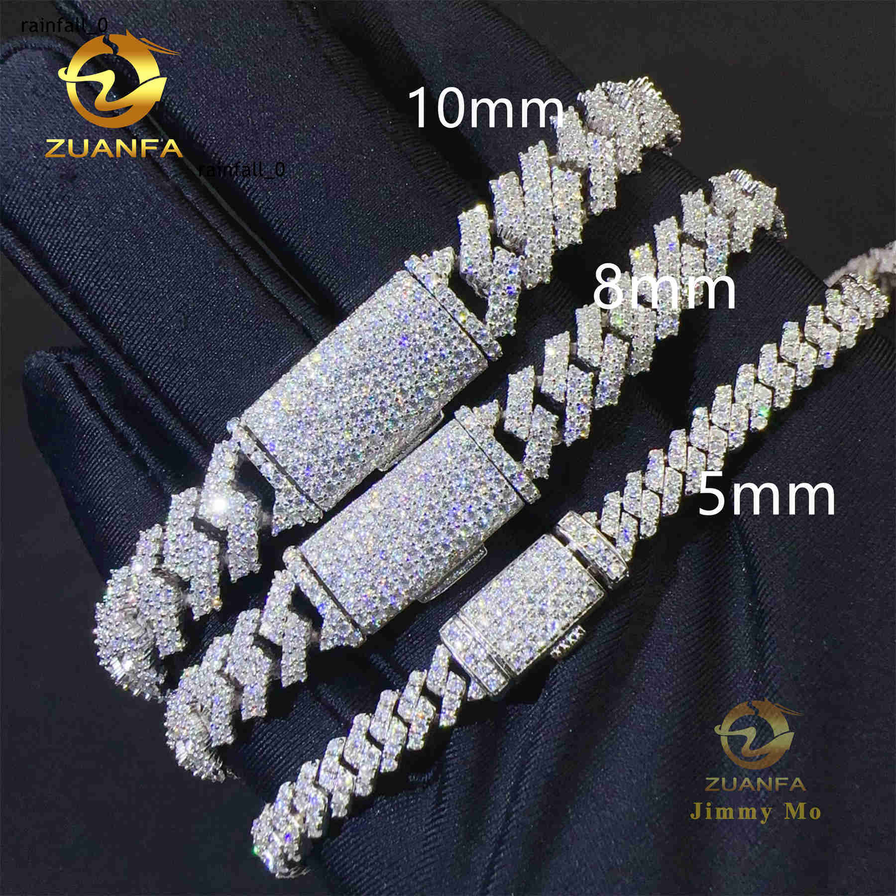Bulk Stock 5mm 8mm 10mm FL Moissanite Diamond Hip Hop Jewelry 925 Sterling Silver Prong Setting Square Cuban Link Bracelet Men