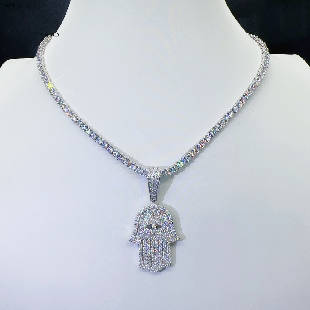 Sterling Silver 925 Jewelry Moissanite Hamsa Hand Pendant VVS Diamond Iced Out Pendant Hip Hop Pass Tester