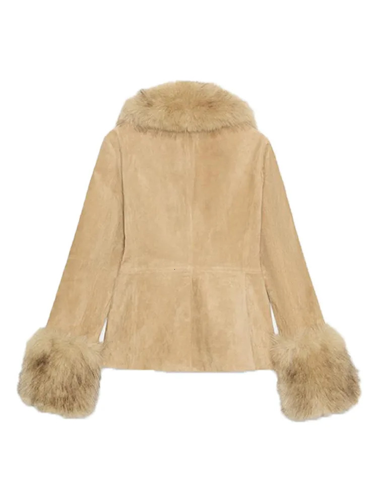 Street Faux Fur Patchwork Women Jacket Elegant Solid Long Sleeve Pocket Button Female Coat 2025 Autumn Winter Lady Outwear 251029