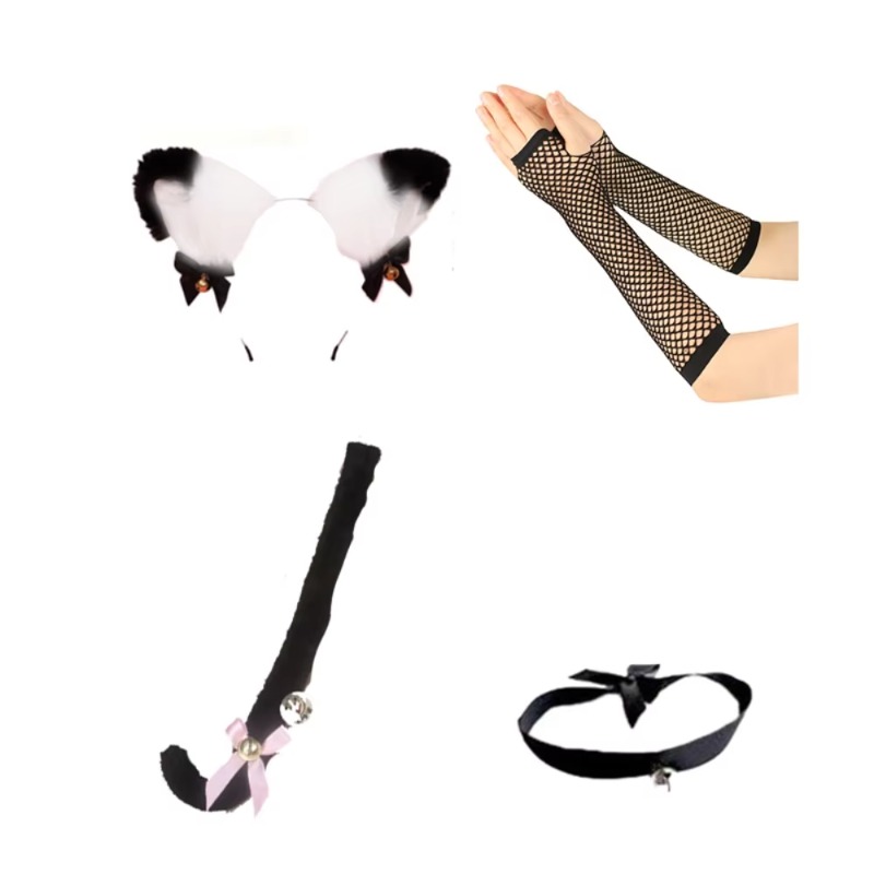 4 pieces of cat ear dressing accessories, headband and tail, collar collection cat clothing, and Cosplay accessories for women's black cats