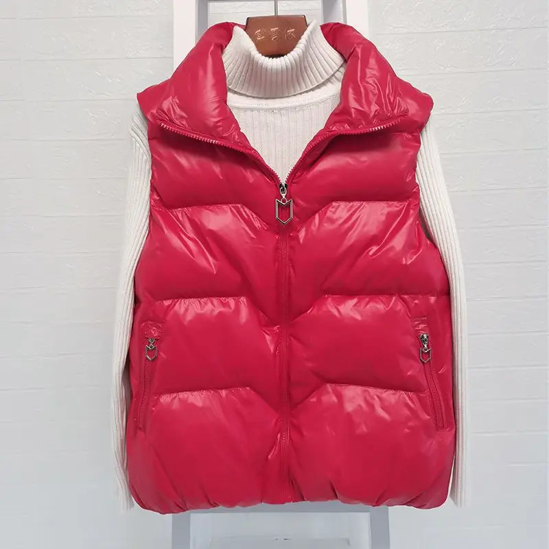 Spring Down Cotton Lightweight Vests Jacekts Korean Warm Wasitcoats Autumn Hooded Glossy Sleeveless Parkas Women 251029