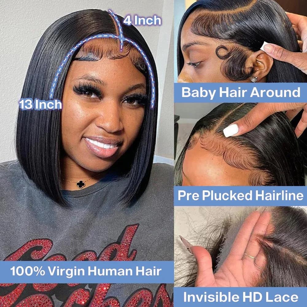 180density 360 lace Short Pixie Cut Wig Bob Lace Front Human Hair Wigs Transparent Straight Wigs For Women Pre plucked