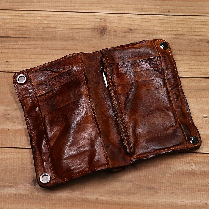 100 Genuine Leather Wallet For Men Vintage Wrinkled Short Bifold Man Purse Credit Card Holder With Zipper Coin Pocket Money Bag 251029