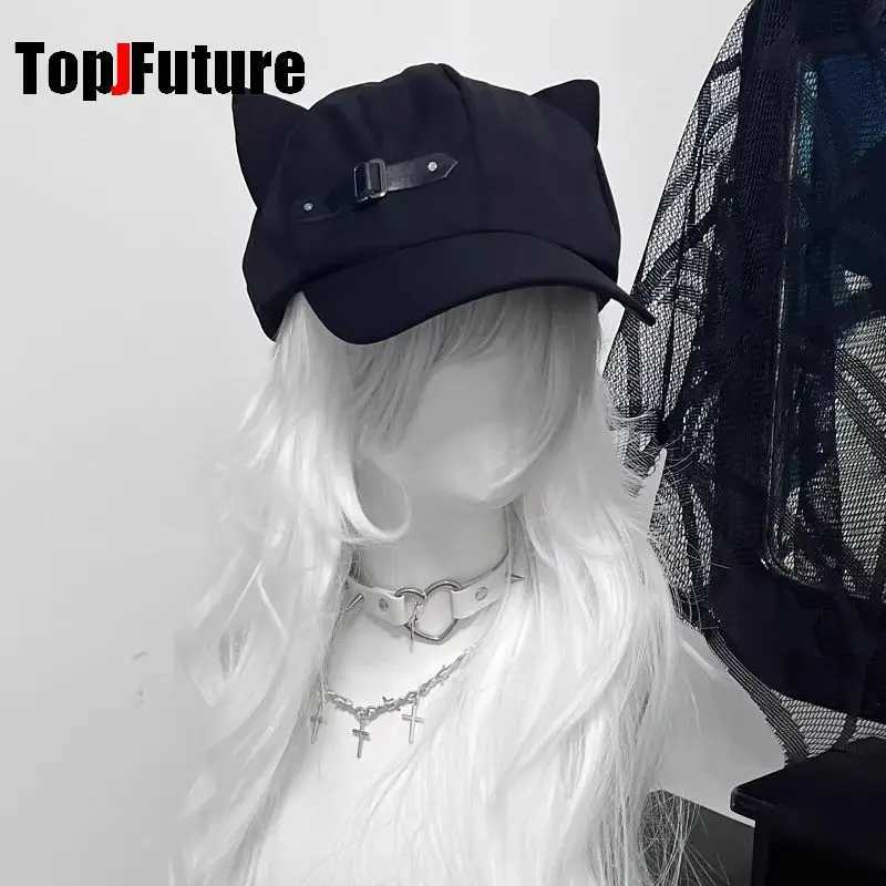 3 styles customized womens Cats ears Harajuku Gothic Lolita beret Y2K girls steampunk punk zipper handmade sun hat CapW251029