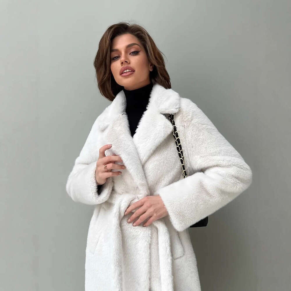 Belted Faux Mink Coat Plush Winter Long Thickened Eco-Friendly Fur Jacket For Women