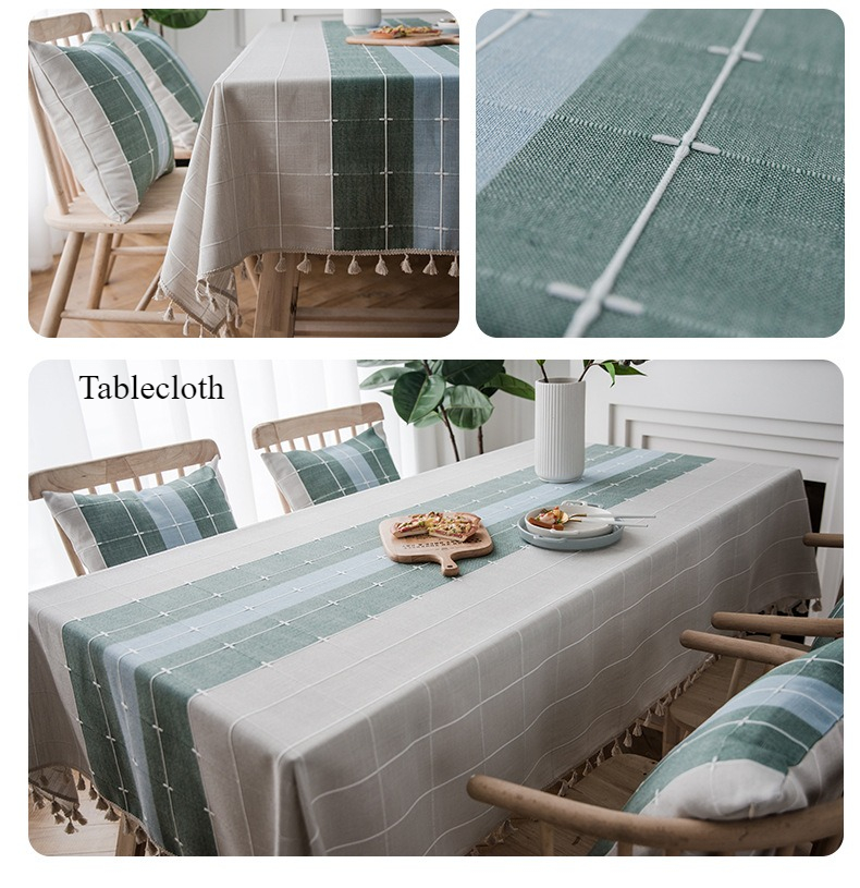 2026 Cotton Linen Waterproof Leave-in Dining Table Mat Cloth Color Plaid Tablecloth Q