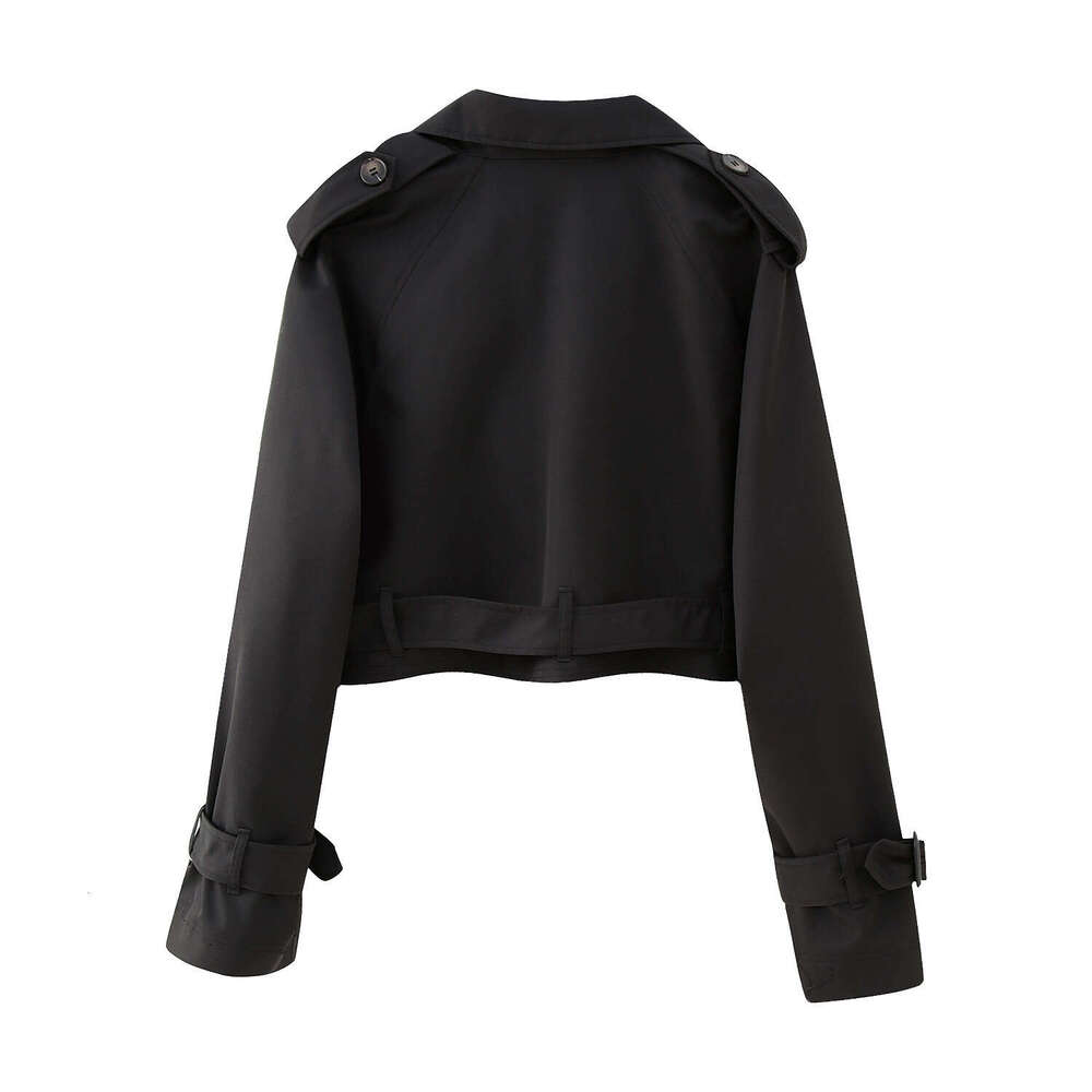 2023 Spring and Autumn New Women's Fashion Belted Long Sleeve Short Casual Trench Coat Jacket