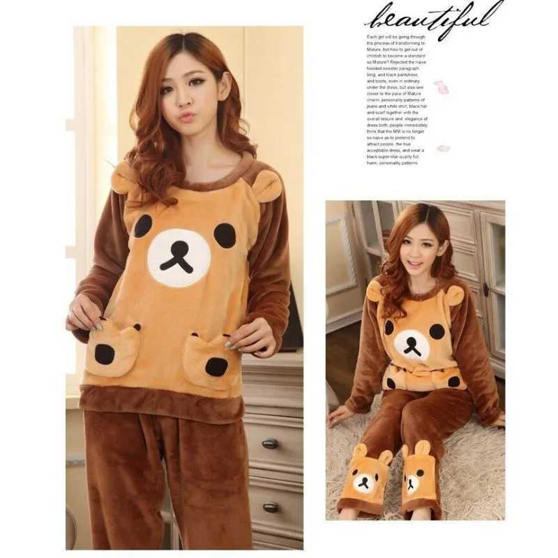 Warm Sleepwear for Winter LongSleeved Pajamas Women Round Neck Thick Flannel Student LongSleeved Trousers Loungewear 2 Piece ST251029