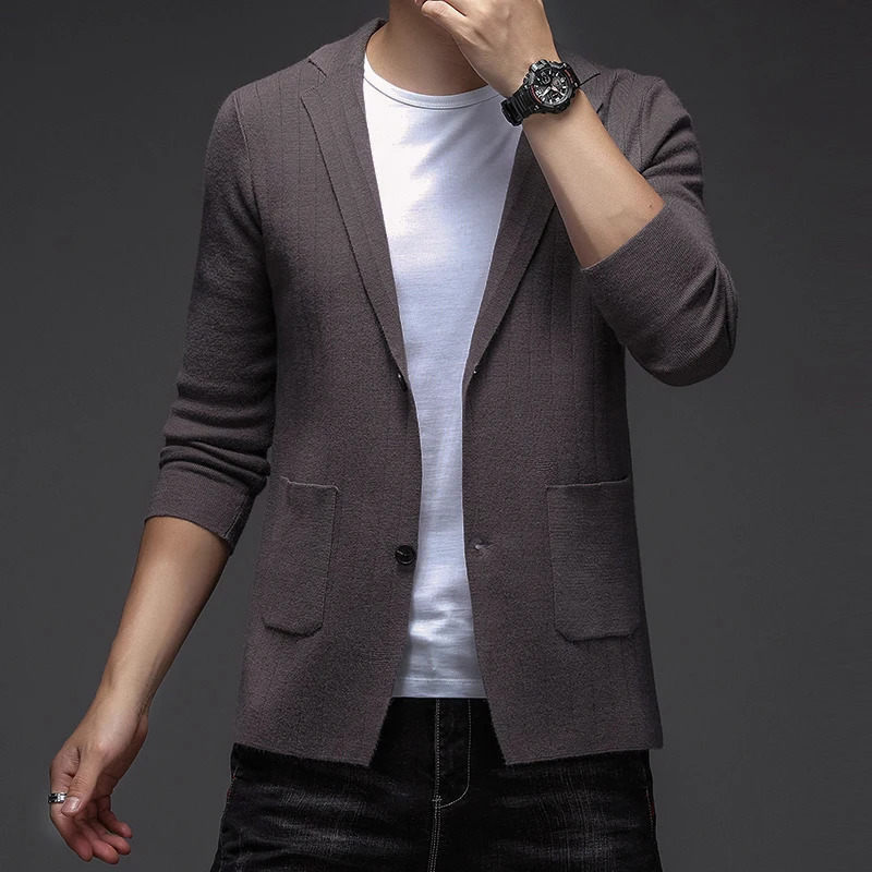 Top Quality ner Casual Fashion Striped Slim Fit Night Mens Knitted Blazer Suite Jacket Elegant Clothing 251028