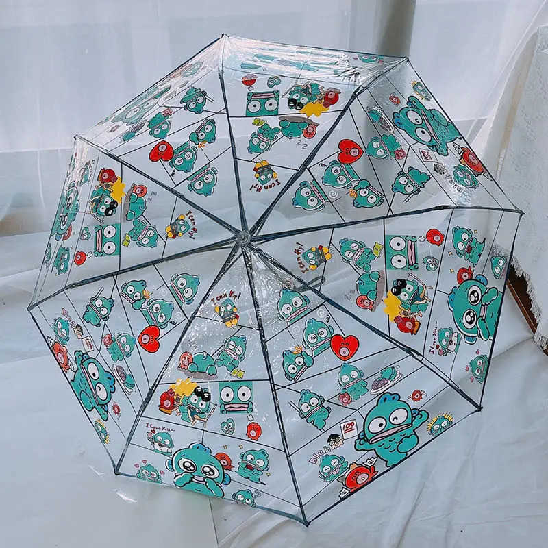 Sanrio Anime Hangyodon Transparent Umbrella Sanrio Folding Umbrella Windproof Fully Automatic EnvironmentProtection Sunumbrella Gift L251029