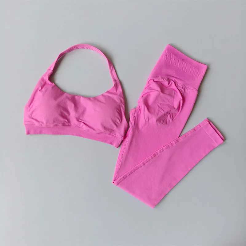 Sports Suit Womens Running 2PCS Set Seamless Yoga Thin Straps Beautiful Back Fitness Bras Gym Highwaisted Peach Leggings SetsXJ251029