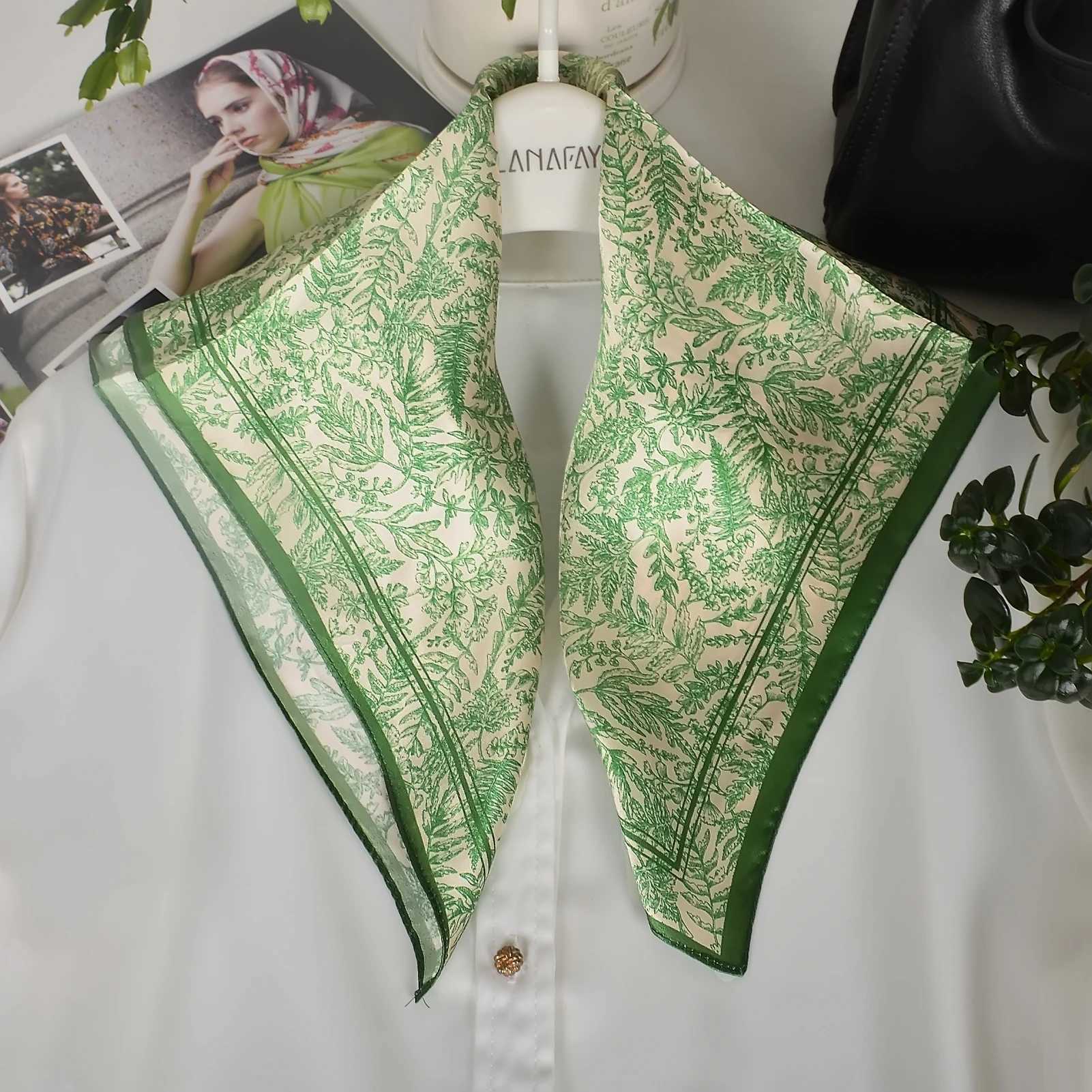 BYSIFA Light Green Women Fashion Luxury 100 Natural Silk Scarf Small Square Scarves Printed Elegant Ladies Hair AccessoriesW251029