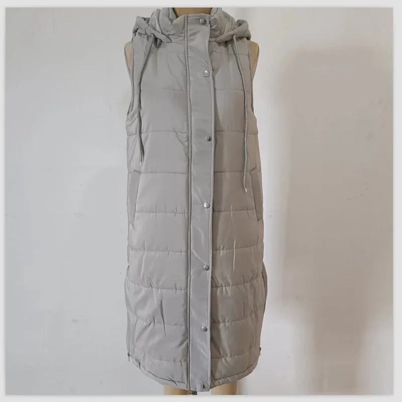 Jackets Cotton Clothes Vest Slim Winter Vests Coats Solid Color Hooded Singlebreasted Medium and Long Cardigan Jacket Outwear 251029