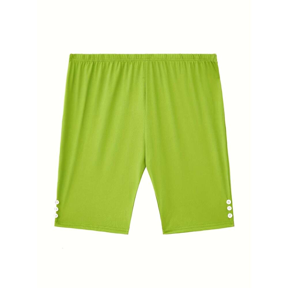 4pcs Plus Size Women'S High Waisted Shorts Stretchy, Button-Decorated, Casual Pants Fiess, Yoga, Running - Ideal for Everyday, Wear, Holiday Wear
